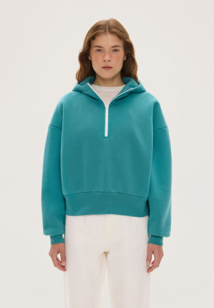  Blue-green fleece-lined hoodie sweatshirt